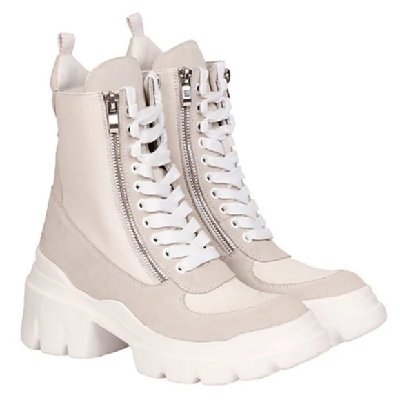 SaintG Kendall Combat Boot Suede Leather Lace-Up Zipper Lug Sole Moto #707